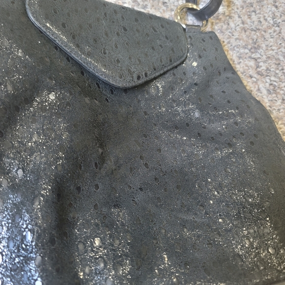 Vintage Due Fratelli Leather Black Shimmer Shoulder Bag - Picture 2 of 10